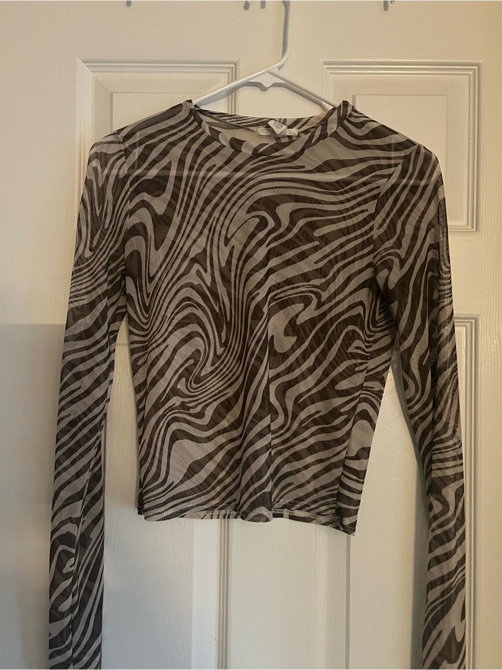 Full Tilt Black & White Swirl Mesh Long Sleeve Top - Sheer Print